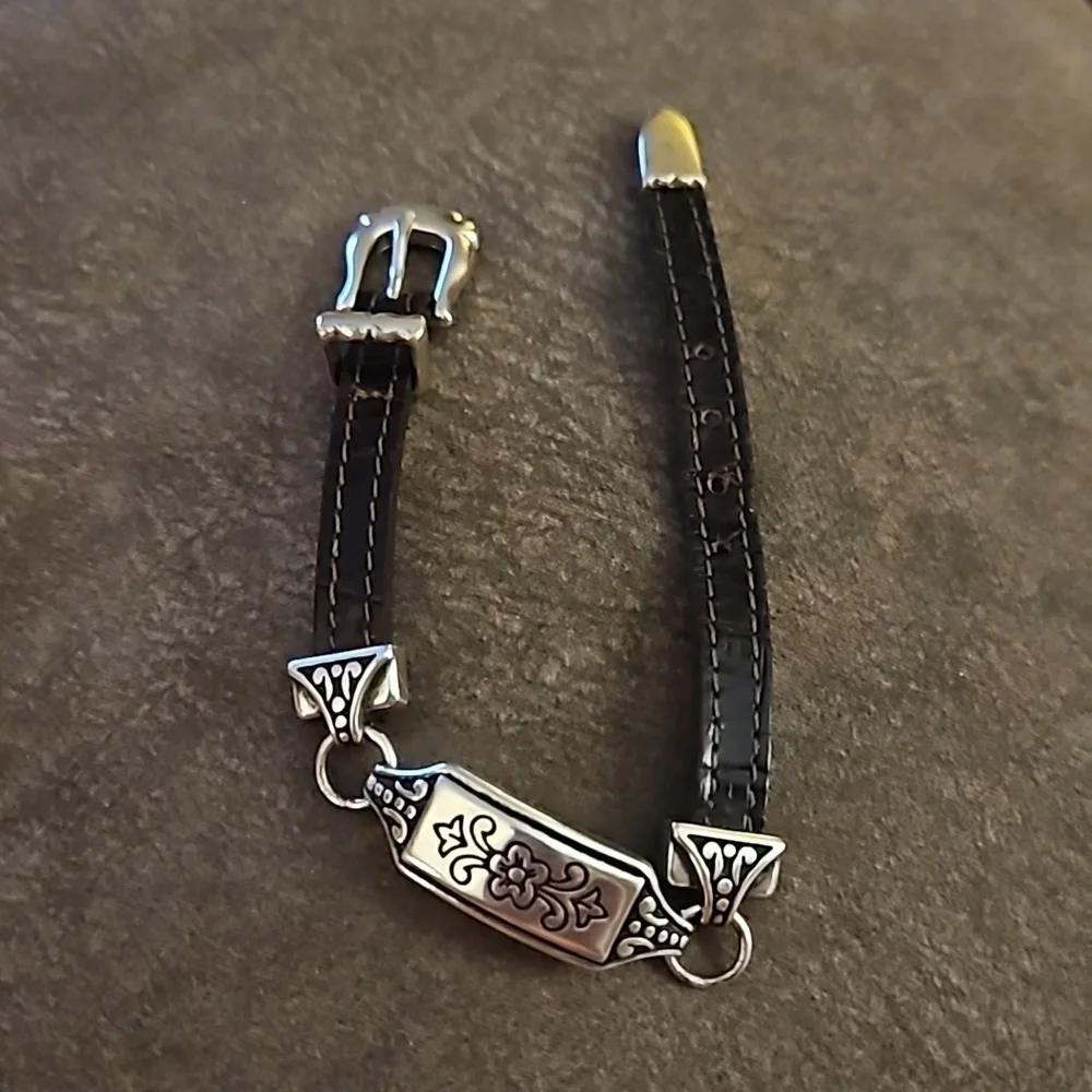 VTG BRIGHTON 1990s Floral Black Leather Belt Bracelet